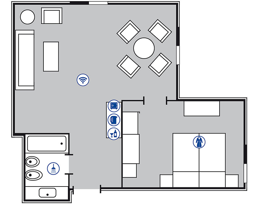 Plano de la habitación Suite Junior con vistas al Rin | Maritim Hotel Königswinter