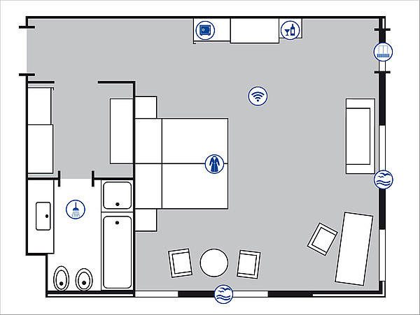 Room floor plan SuperiorPlus room | Maritim Strandhotel Travemünde