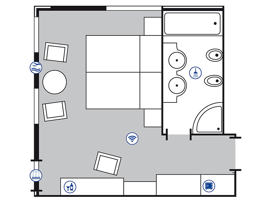 Room floor plan Superior Plus Corner room | Maritim Seehotel Timmendorfer Strand