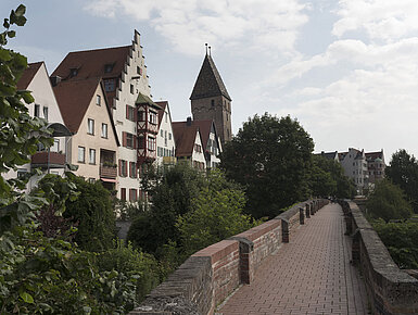 View of Ulm’s historic town wall and half-timbered houses near the hotel.