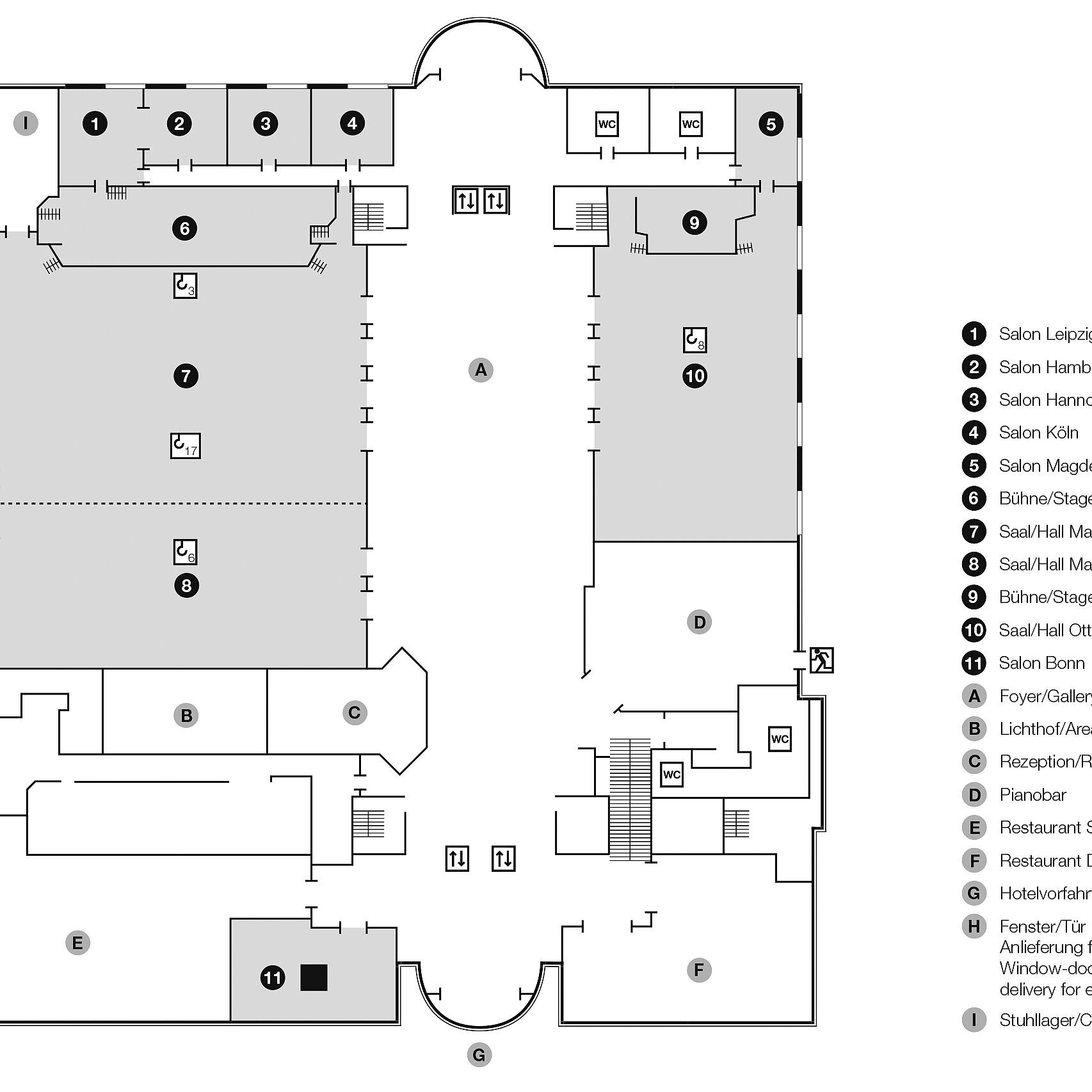 Plan d'étage, rez-de-chaussée | Maritim Hotel Magdeburg