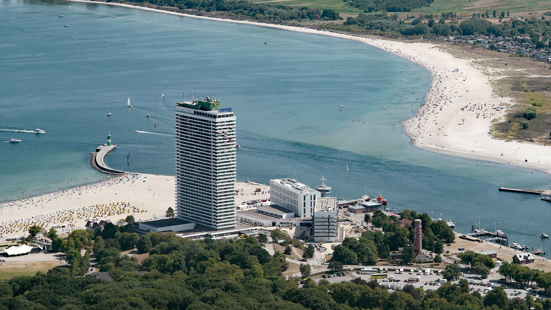 Exterior view Aerial view of Maritim Hotel Travemünde by the beach with view of the Bay of Lübeck