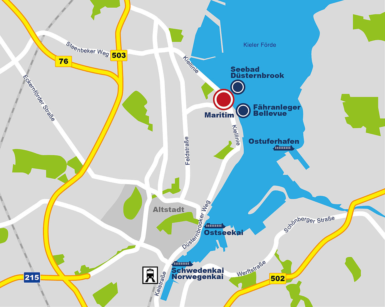 Plan d'accès Maritim Hotel Bellevue Kiel
