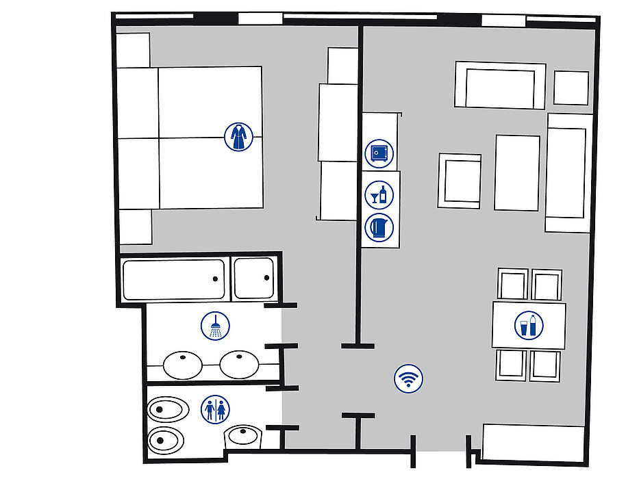 Plano de la habitación suite Junior | Maritim Airport Hotel Hannover
