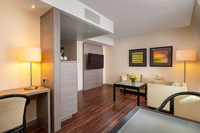 Junior Suite Junior Suite at Maritim Hotel Königswinter with living area, seating, desk and open-plan layout.