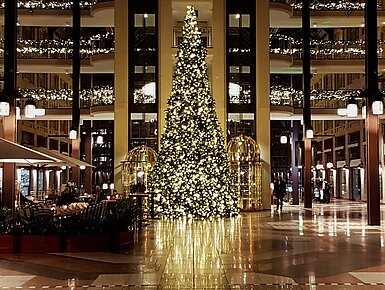 Hotel lobby with christmas tree