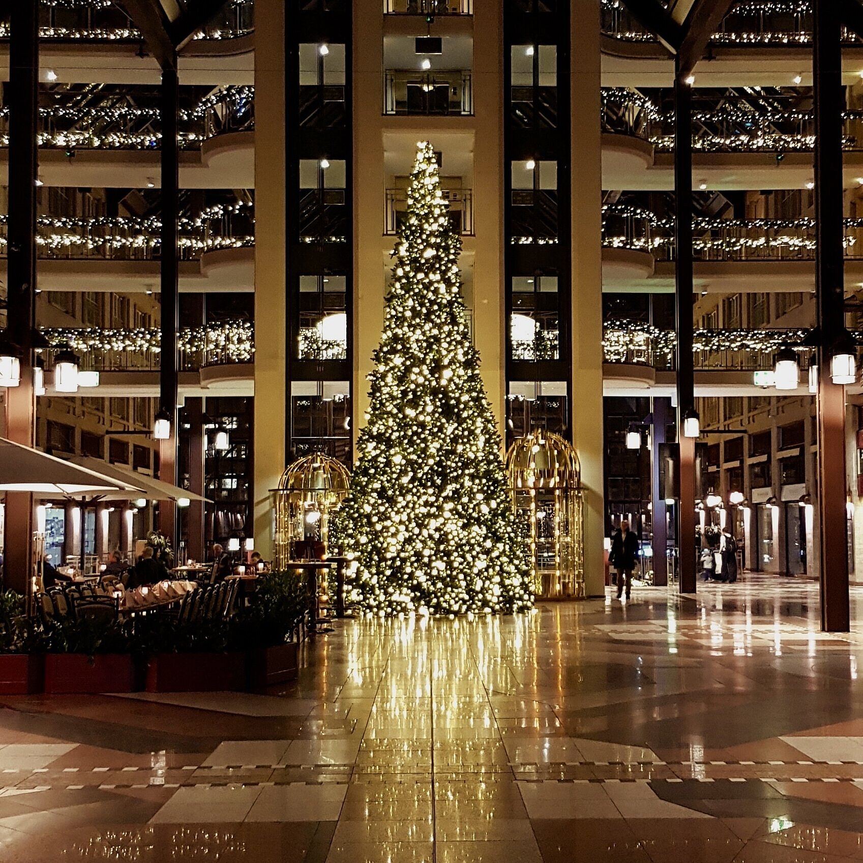 Hotel lobby with christmas tree