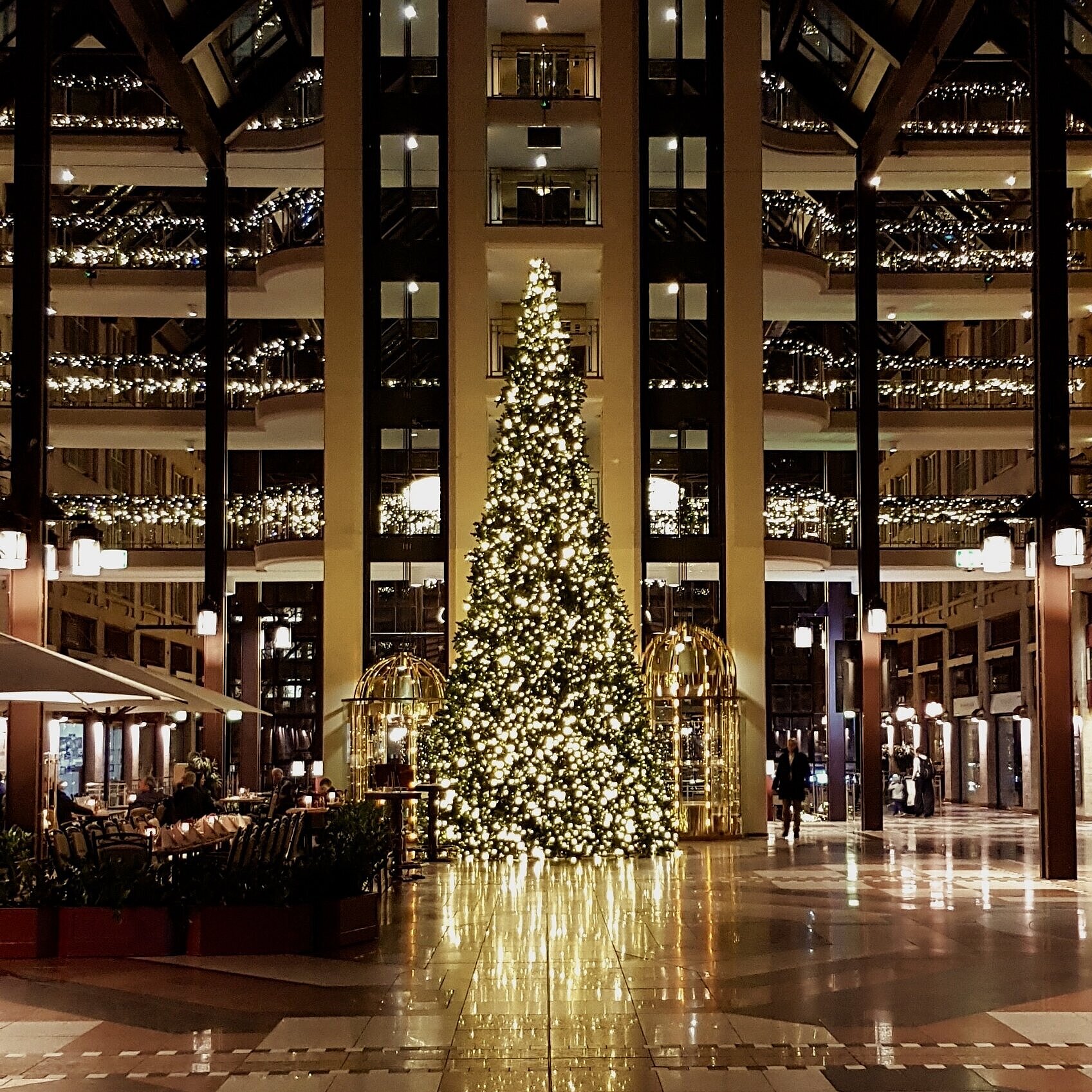 Hotel lobby with christmas tree