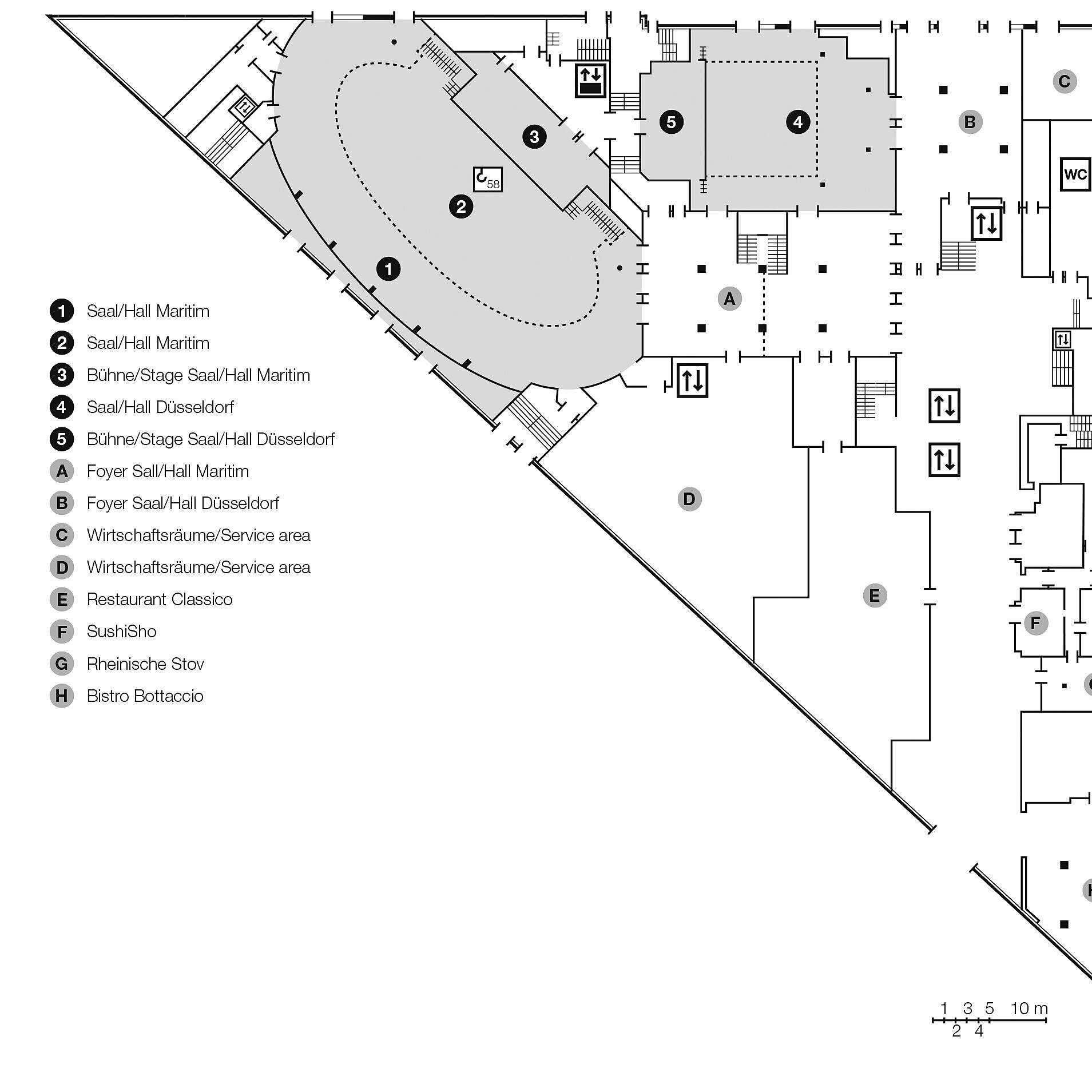 Plano de construcción, piso de abajo | Maritim Hotel Düsseldorf