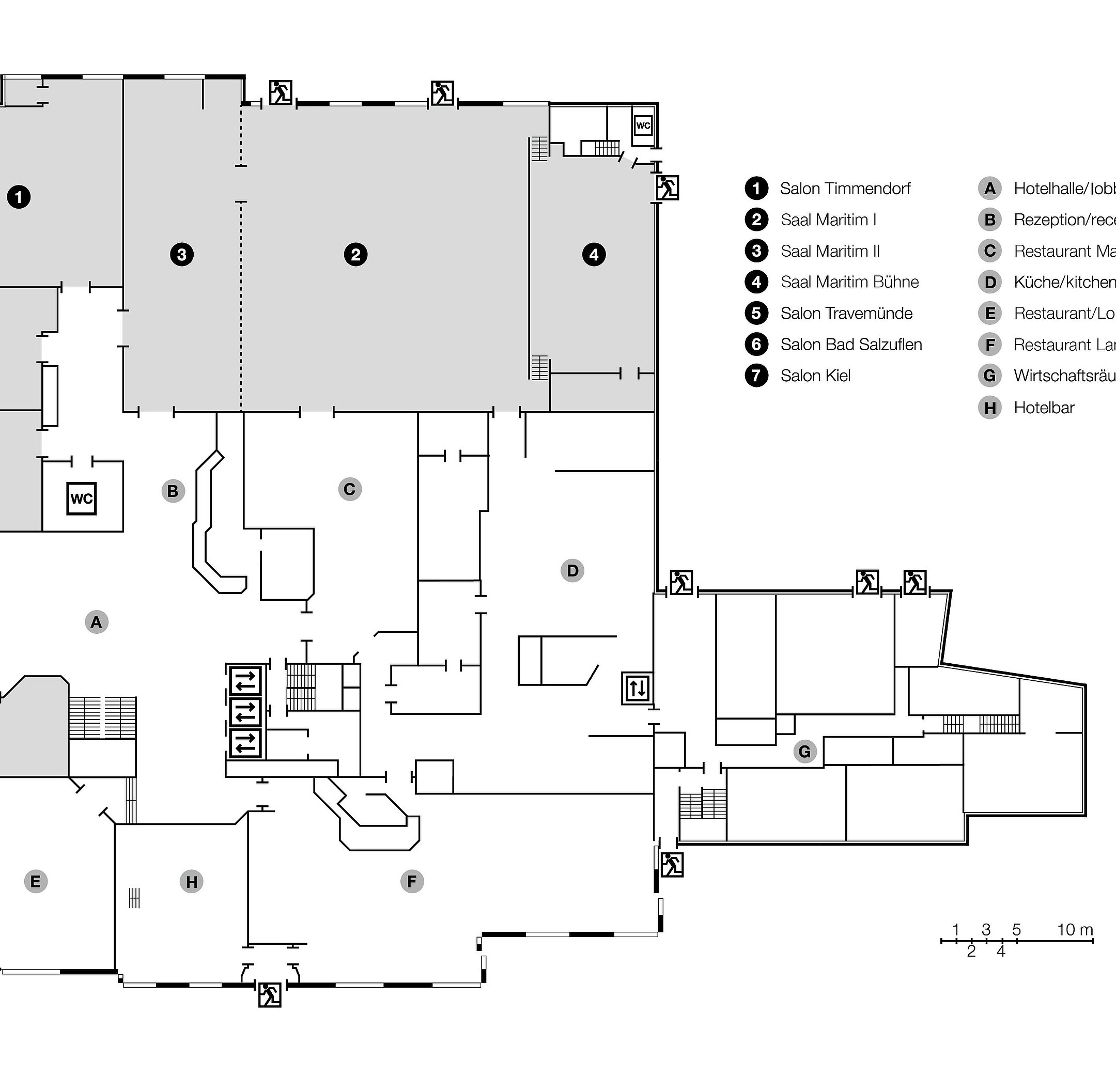 Plano de construcción, piso de abajo | Maritim Hotel Darmstadt