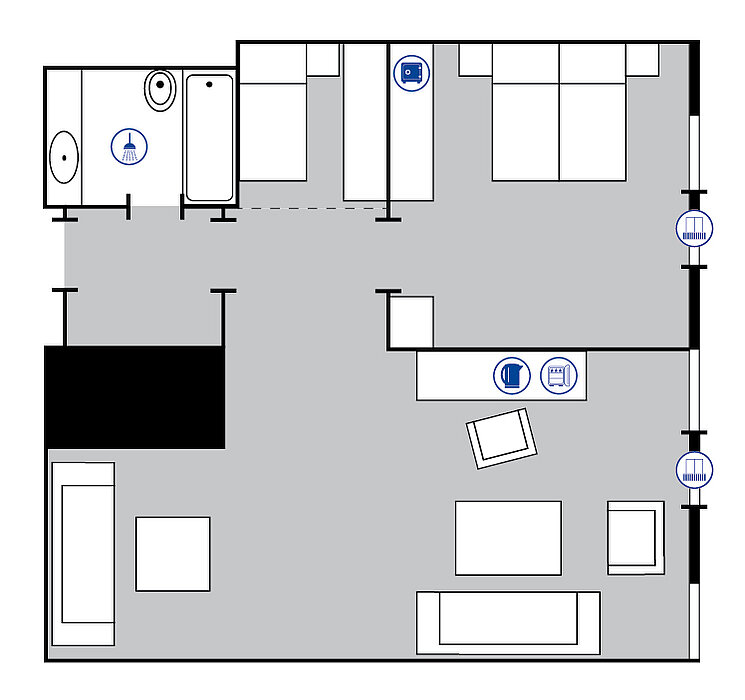 Room floor plan Comfort Plus room at the Maritim Hotel Bellevue Kiel